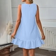 thumbnail image 5 of JoveMarine Cocktail Dresses for Women Color Vest Skirt - Ruffle Edge Sleeveless Flounce Hem Casual Summer Mini Dress with Cotton Blend,Sky Blue XL, 5 of 8