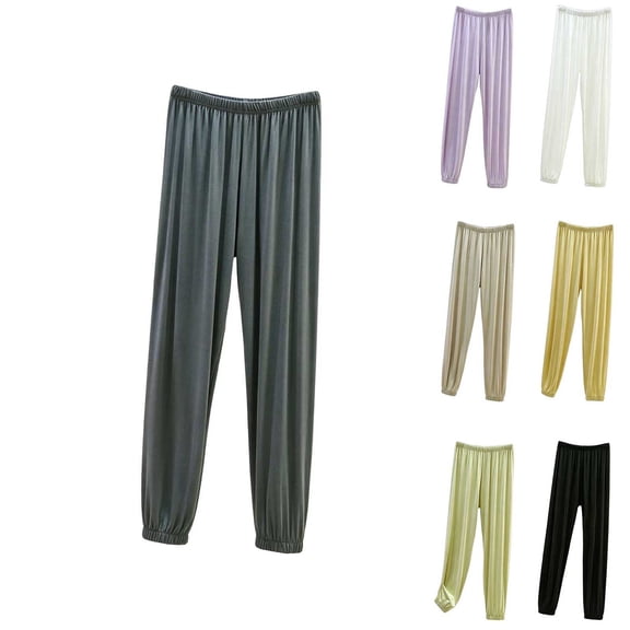Loopsun Womens Pajama Long Pants Solid Elastic Waist Cuffed Ankle Loose Full Length Loungewear
