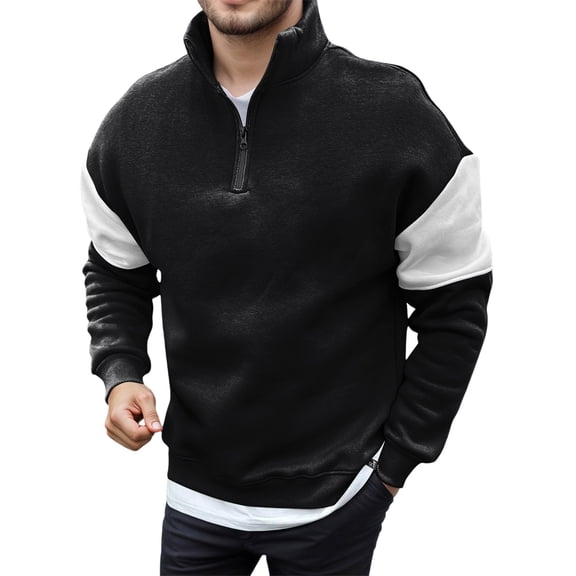 Men Sweatshirt Half Zip Lined Hoodless Long Sleeve Outdoor Casual Pullover for Winter