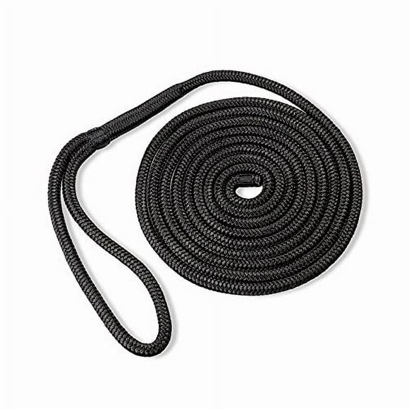 ACY Marine Ligne de Quai en Nylon Double Tressé (Noir 1/2 Pouce x 20 Pieds)