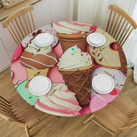 

BCIIG Ice Cream Donuts Pink Round Tablecloth Stain Resistant Washable for Indoor Outdoor Kitchen Dining Wedding Parties 100% Polyester Fiber Home Kitchen Waterproof Fabric 54 -58