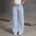 thumbnail image 2 of Eltusu Girls Jeans with Pockets, Elastic Waist Solid Color Wide Leg Loose Fit Denim Pants Blue Size 6-15 T, 2 of 8