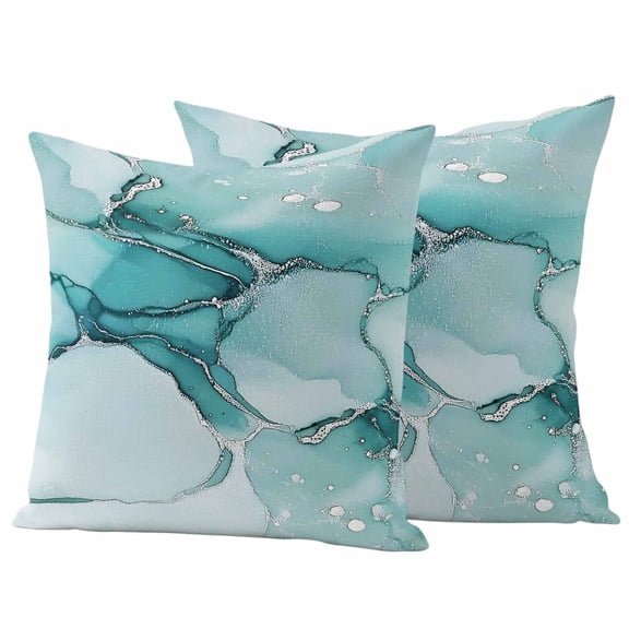 2 Pack Outdoor Waterproof Throw Pillow Covers,Teal Marble Gradient Water Ripple Decorative Square Patio Pillowcases for Chair Couch Sofa 16x16in