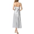 thumbnail image 4 of Women's Satin Nightgown Sleep Dress Spaghetti Straps Spring Summer Silky Lace V-Neck Slim Fit Long Silk Sleepwear Slip Dresses White Small, 4 of 4