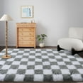 thumbnail image 3 of SARAG Checkerboard Carpet Area Rugs For Living Room White And Light Gray 5x7ft Area Rug Modern Non-Slip Shag Carpets For Boys Girls Nursery Home Aesthetic Decor, 3 of 7