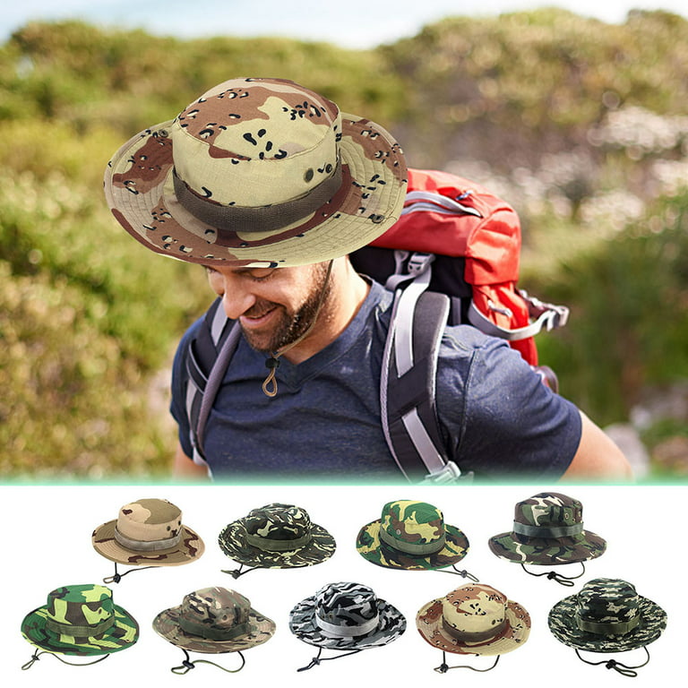 EINCcm Hats for Men Unisex Round Camouflage Cap Summer Sun Hat Bucket Hat  Cowboy Hat for Outdoor Fishing Hiking Climbing Breathable Windproof UV  Protection, Multis F 