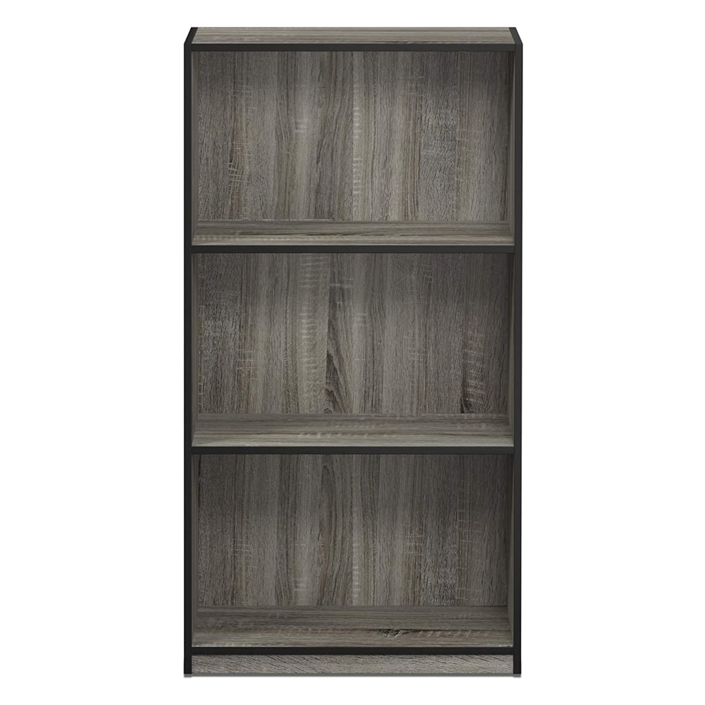 Furinno Basic 3-Tier Bookcase Storage Shelves, French Oak Grey/Black