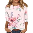 thumbnail image 2 of Yellow Women's Short Sleeve T-shirt, Women'S Fashion Casual Floral Stripe Print Three Quarter Sleeve T Shirt,Women's Short sleeve T-shirt M, 2 of 5