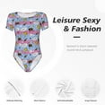 thumbnail image 6 of The Xecao Bees And Daisies Striped Women's Crew Neck Body Suit, a short-sleeved bodysuit and basic swimsuit, both comfort and style for dating and daily life, 6 of 9