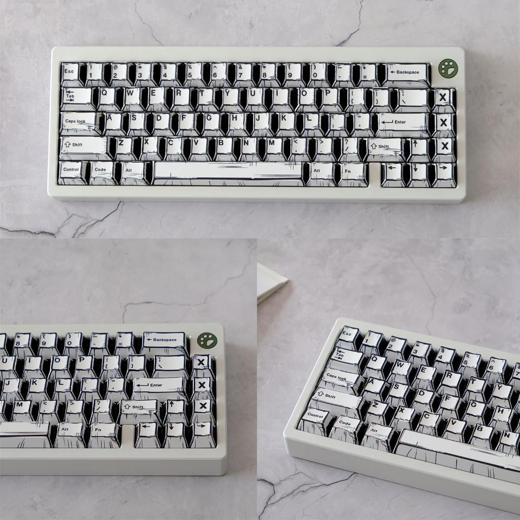 lanema 149PCS Original Height Keycaps With Black And White Art Pattern For Mechanical Keyboard Adding Personality