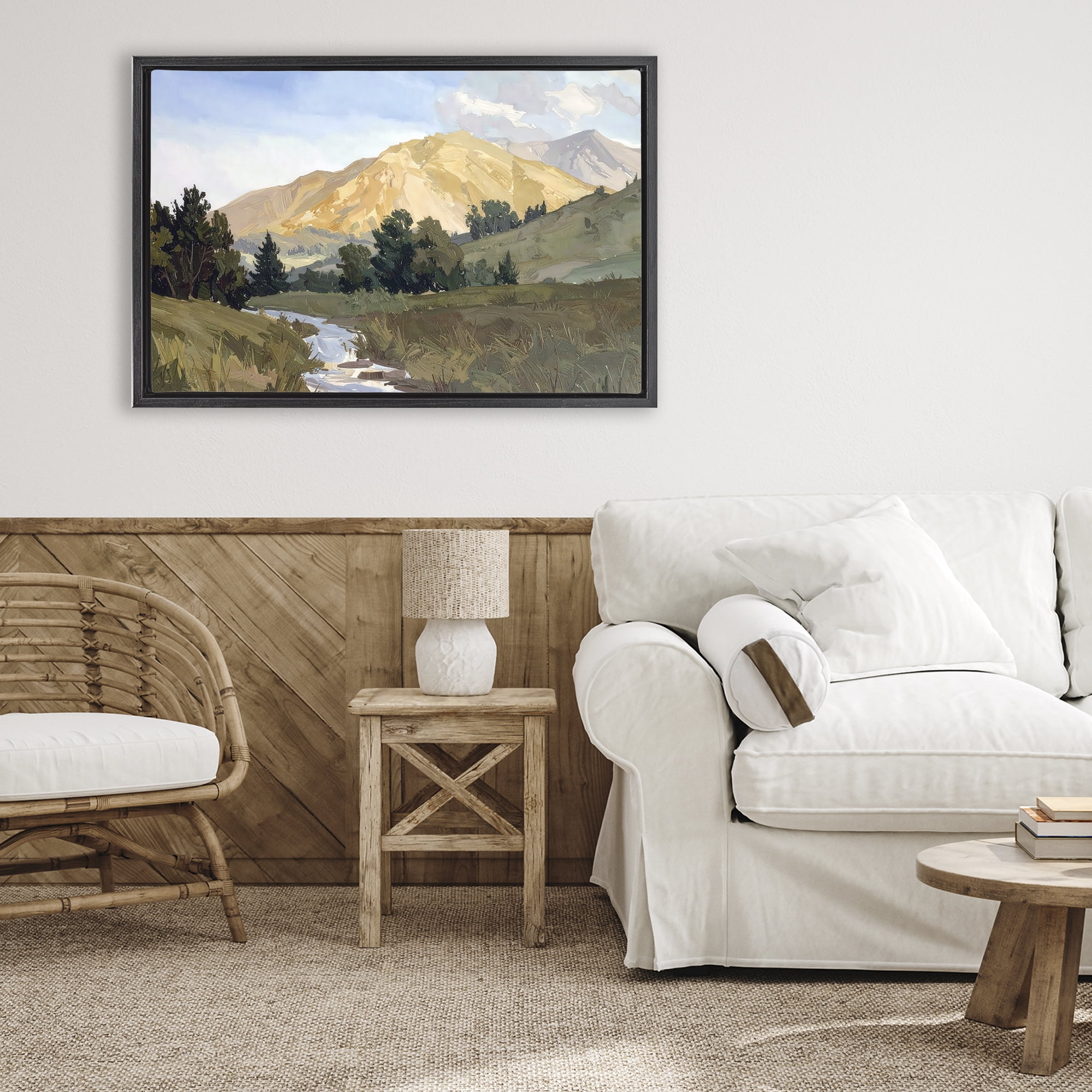 Stupell Industries Mountain Divide Valley Black Framed Floater Canvas Wall Art, design by Alonza Saunders
