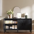 thumbnail image 5 of Large Buffet Sideboard Cabinet with Storage,60" Modern Cedenzas Buffet Table American Farmhouse Charm Cabinet with 4 Symmetrical Sunburst Doors for Living Room Hallway, Antique Black, 5 of 8