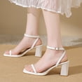 thumbnail image 7 of Block Heels for Women Square Open Toe Ankle Strap Chunky High Heels Strappy Heeled Sandals Womens Mid Low Block Heeled Sandals Square Strap Strappy Party Sandals Chunky Heel Slip On Dressy Sandal, 7 of 7