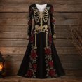 thumbnail image 4 of 2026 Women V Neck Long Sleeve Gothic Midi Dress, Halloween Spooky Skull Print Retro Flared A Line Dress, 4 of 4