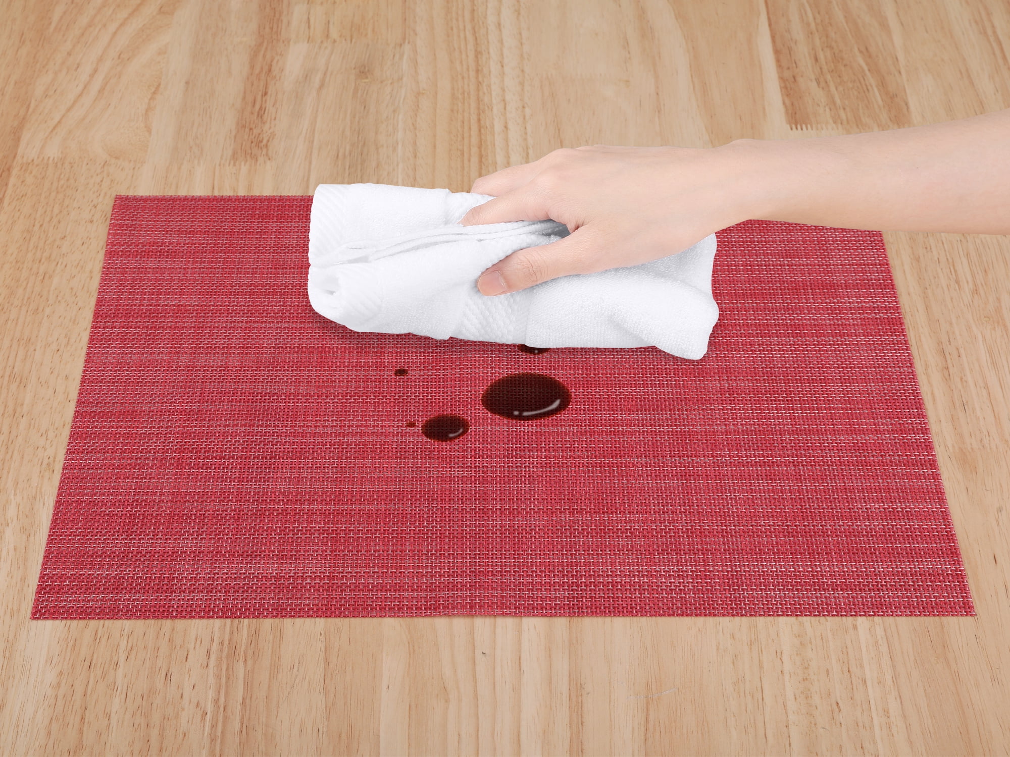 Unique Bargains 8 Pack Washable Placemats for Table Decor Wipeable Place Mat Red 18x12in