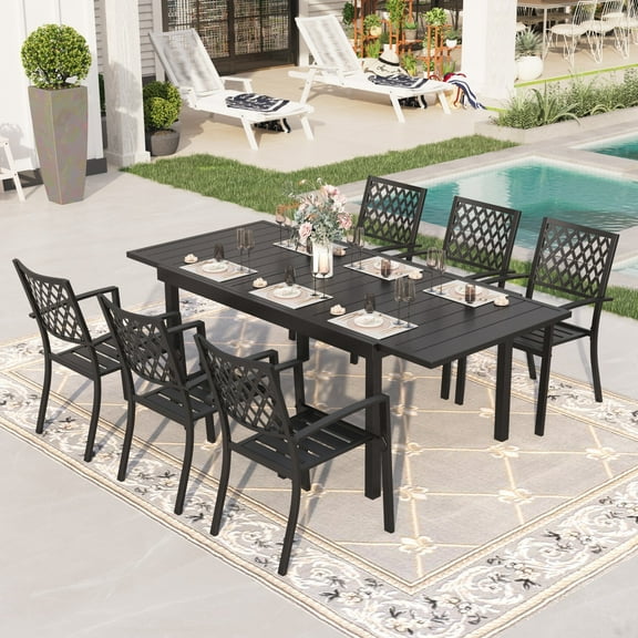 Sophia & William 7-Piece Steel Patio Dining Set Outdoor Extendable Table and Stackable Chairs