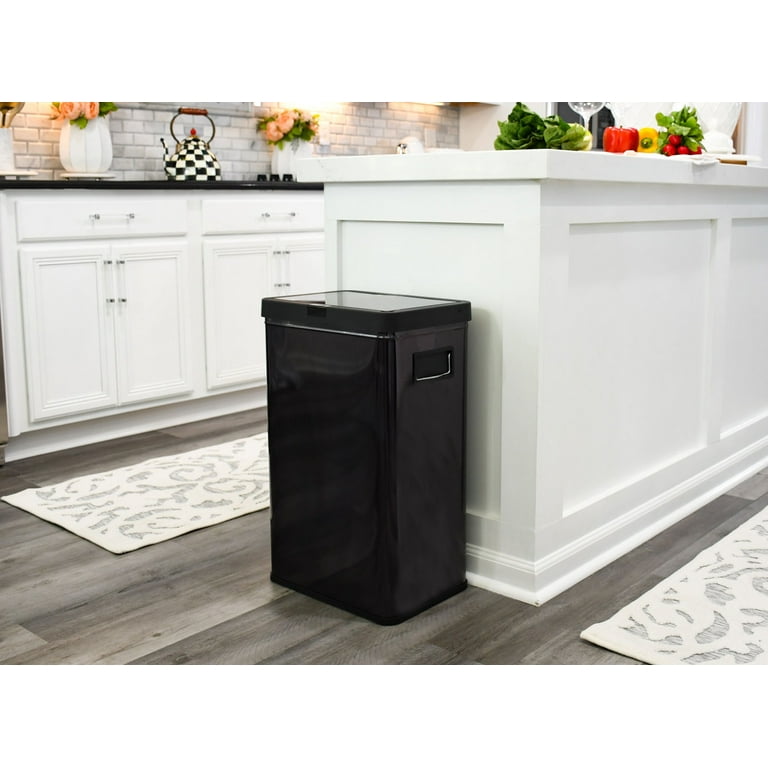 eModernDecor 13-Gallons Black Stainless Steel Touchless Kitchen Trash Can  with Lid Outdoor
