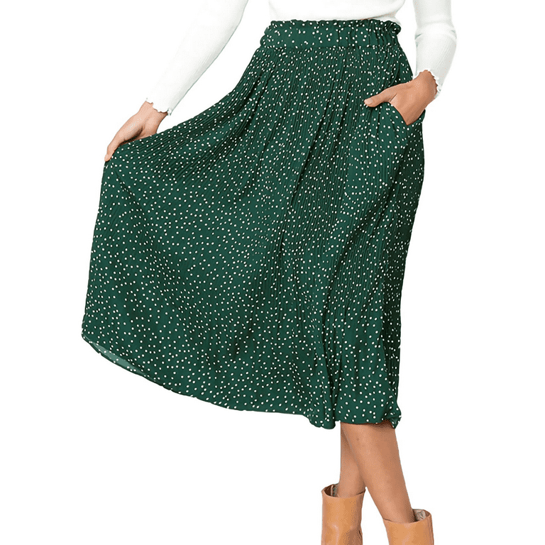 Fantaslook High Waist Midi Polka Dot Pleated Skirt for Women Elastic Waistband Comfortable Versatile with Pockets Walmart