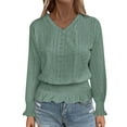 thumbnail image 3 of Fall Saving! HVOBTTY Womens Long Sleeve Pullover T Shirt, Fall Tops for Women, Women's Casual Fashion Soft Solid Color V Neck Pullover Going Out Clothes Top Green, S, 3 of 5