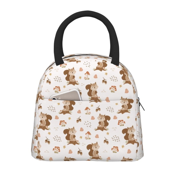 Fotbe Fall Squirrel Bolsa de Almuerzo con Estampado, Lonchera Aislada, Contenedor de Comida Reutilizable Tipo Cooler a Prueba de Fugas