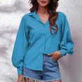 thumbnail image 3 of BLVB Women Button down Shirts Oversized Lantern Long Sleeve Blouses Solid Color Lapel Business Work Casual Tops, 3 of 6