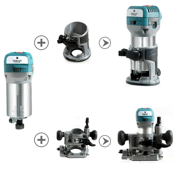 1.25HP Palm Router Kit Variable Speed Woodworking Tool w/ Fixed Base&Plunge Base 1.25HP Palm Router Kit Variable Speed Woodworking Tool w/ Fixed Base&Plunge Base