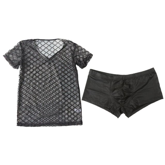 Camiseta Muy Fina de Hombre con Pantalones Cortos de material cuero PU Moda Elastic SG