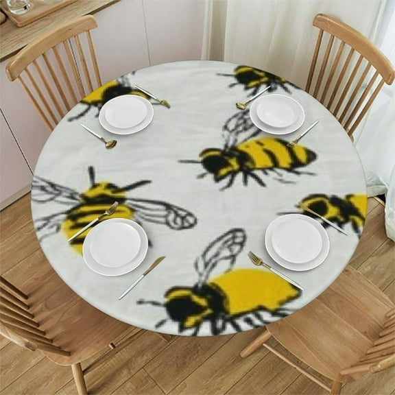 Patifu Bees Theme Round Tablecloth 100% Polyester Fiber Table Cover Stain-Resistant Washable for Indoor Outdoor Restaurants, Weddings, Parties Home Kitchen Decor 31"-35