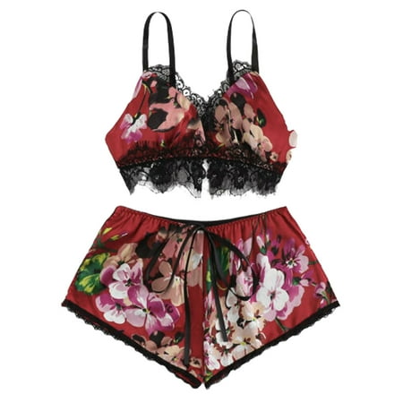 

Summer Sexy Floral Pajama Set Ladies Vest Tube Tops Shorts Lingerie Sets Sleepwear Pajama Sets Women Babydoll Underwear