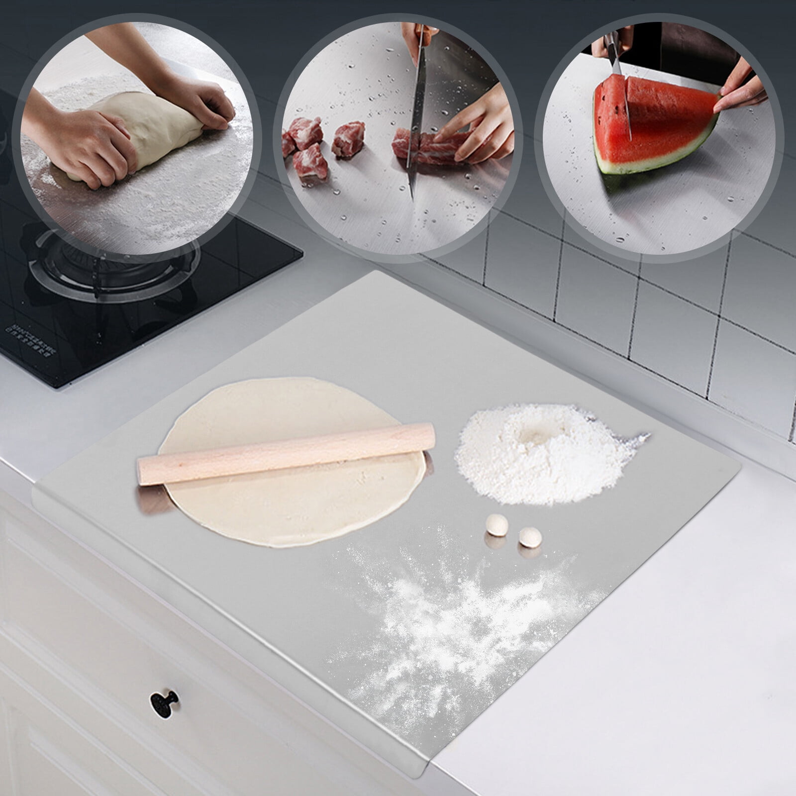 L-shaped Stainless Steel Chopping Cutting Board, Non Slip Cutting Board with Counter Lip, for Chopping Meat, Vegetables, Fruits, Knead Dough, 24X20 Inch