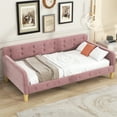 thumbnail image 3 of Euroco Upholstered Twin Size Sofa Bed, Tufted Daybed with Armrest for Living Room, Pink, 3 of 10