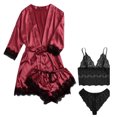thumbnail image 4 of Conjunto De Ropa De Dormir De Lencería, Ajuste Holgado, Elegante Satén Femenino Con Ribete De Encaje Floral, Pijama Fluido De 4 Piezas Con Ribete De Encaje Para La Noche De Bodas, 4 of 7
