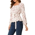 thumbnail image 4 of INSPIRE CHIC Blouse à Manches Longues Florale à Encolure Carrée avec Ceinture Blanc-Rouge TP, 4 of 6