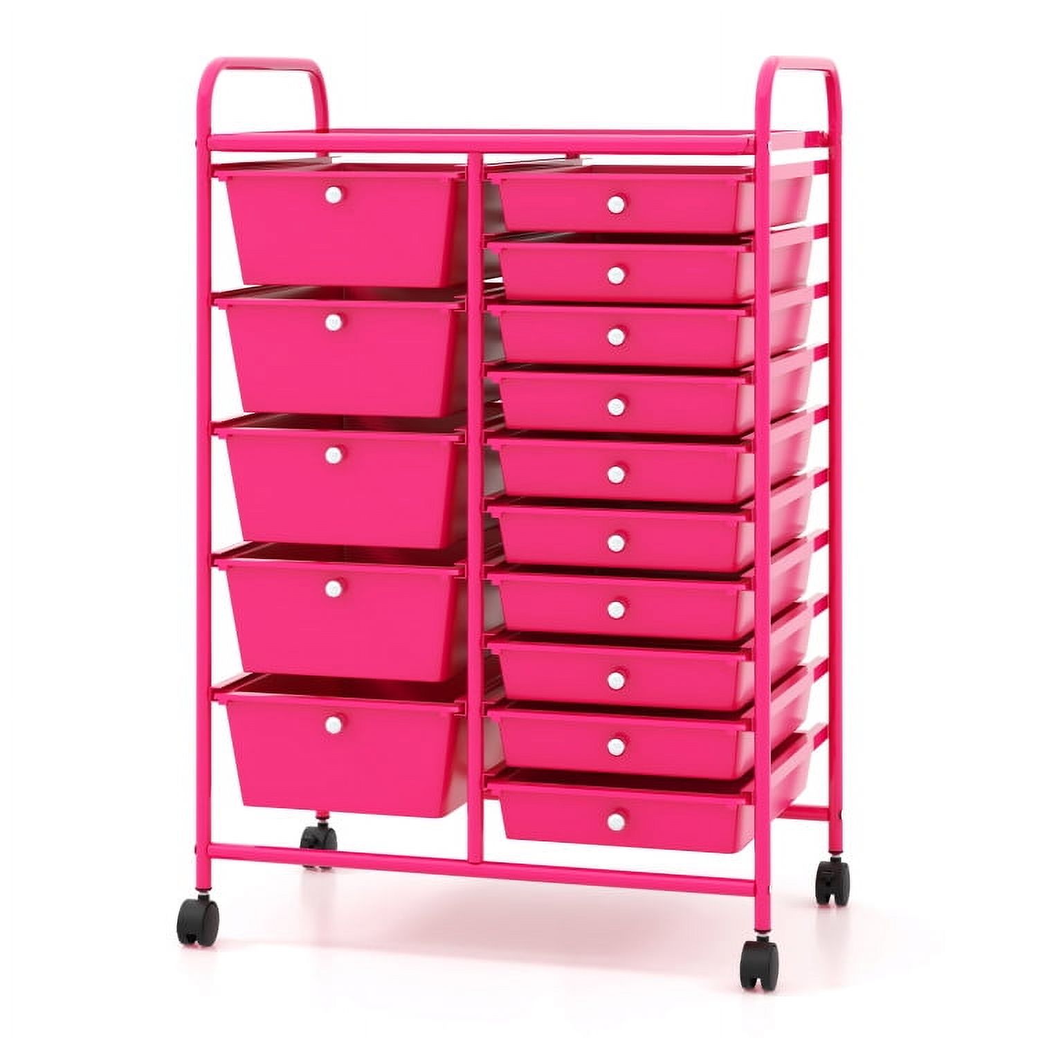 Demi Bonn 15-Drawer Utility Rolling Organizer Cart Multi-Use Storage with 4 Universal Casters, Pink