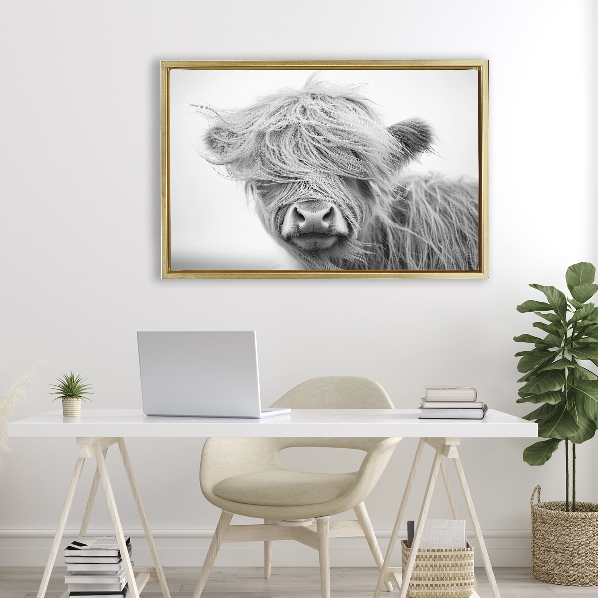 Stupell Industries Easy Breezy Cattle Gold Framed Floater Canvas Wall Art, design by Tina LeCour