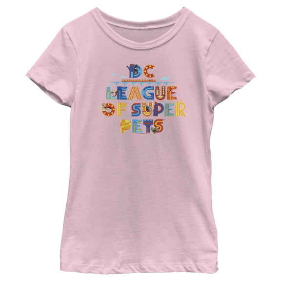 Girl's DC League of Super-Pets Colorful Logo Graphic Tee Light Pink X Large