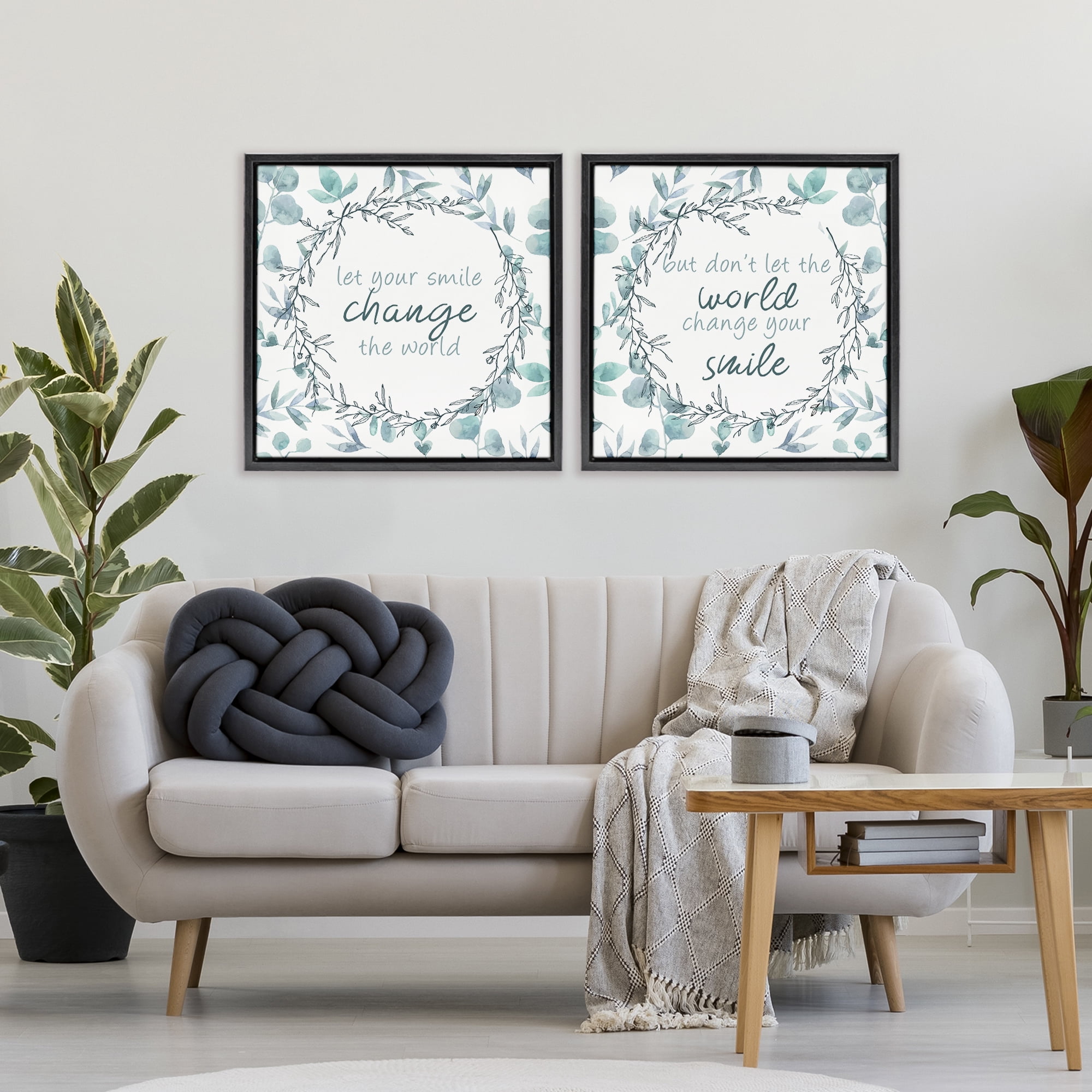 Stupell Industries Inspirational Smile Quotes 2 Piece Black Framed Floater Canvas Set, design by Kim Allen
