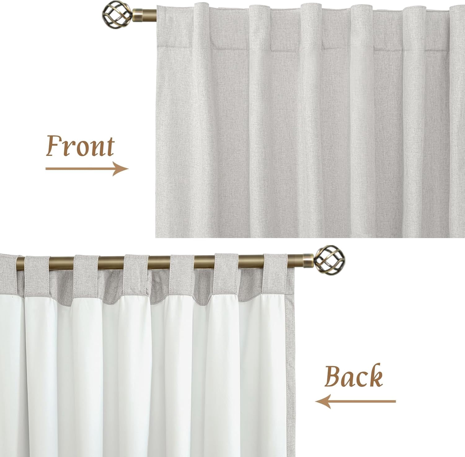 100% Blackout Natural Linen Curtains, 78 Inches Linen Textured Thermal Bedroom Curtains Back Tab and Rod Pocket Neutral Panels with White Liner for Farmhouse, 2 Panels, 52 x 78 Inch, Light Grey