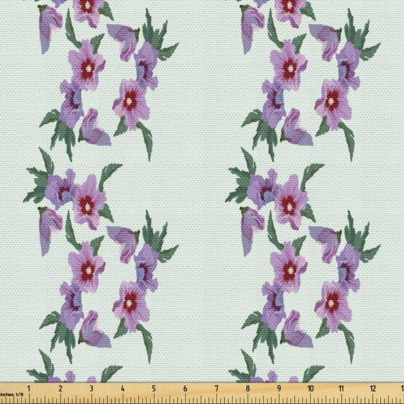 Ambesonne Floral Fabric by the Yard Upholstery, Realistic Lilac Flowers Art, 10 Yards, Pale Lavender Mint Green