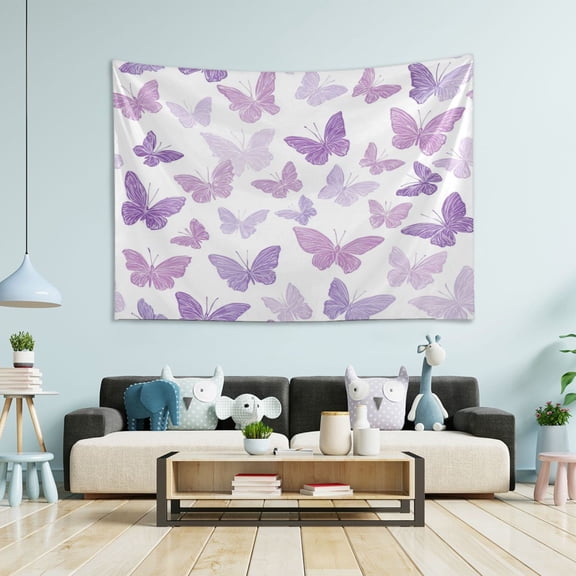 Wobogo Purple Butterfly Tapestry 60×40in Home Living Room Bedroom Wall Hanging Ornaments
