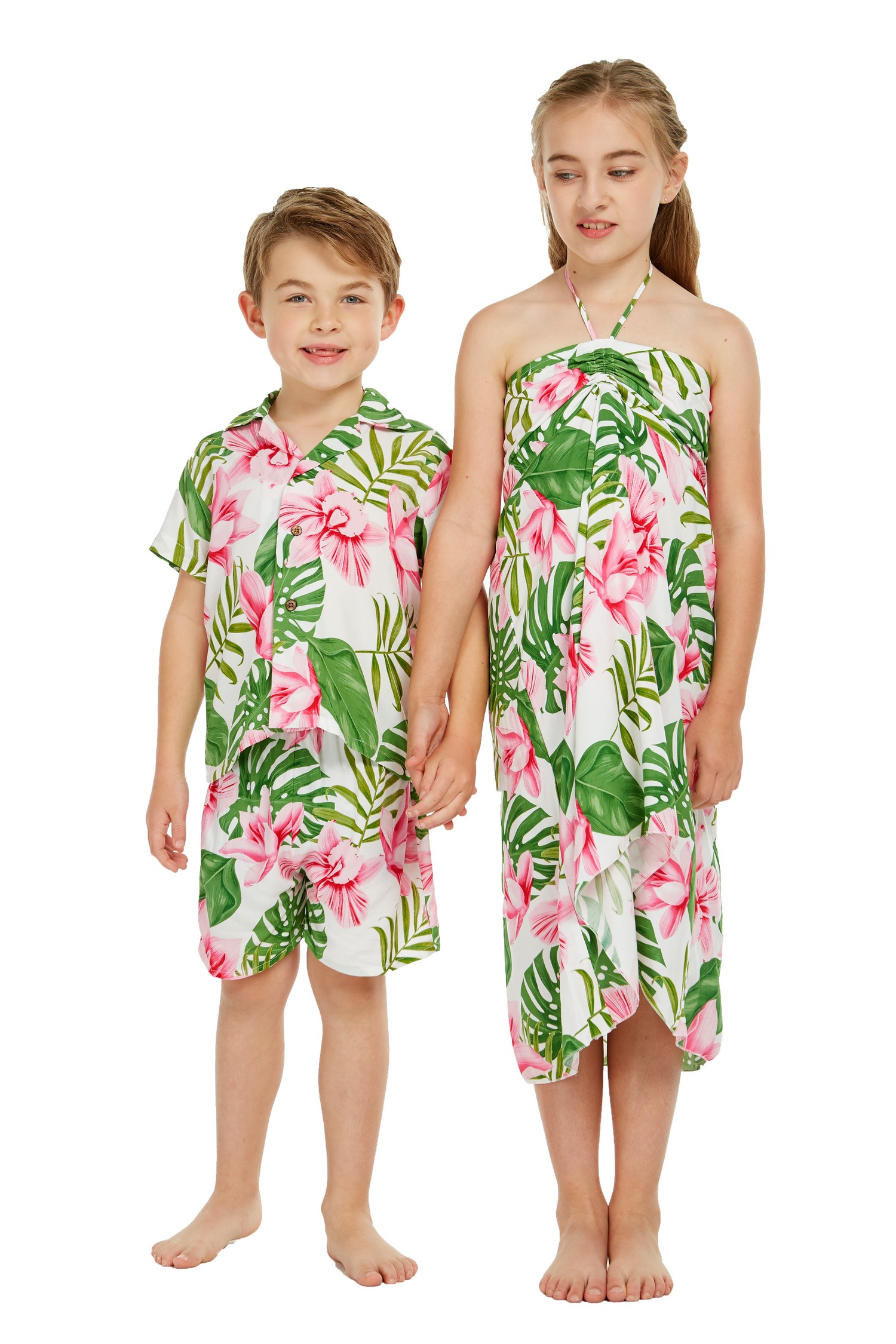 boy and girl wearing matching dresses