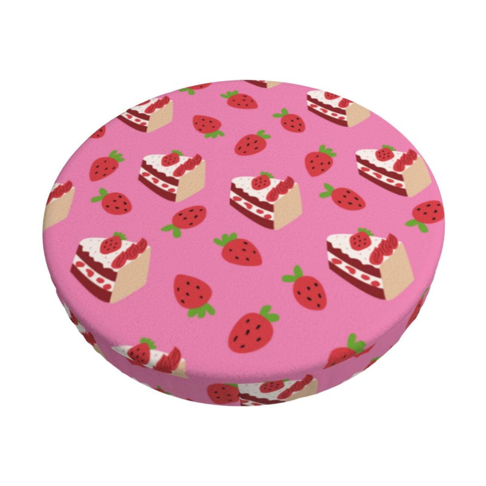 Easygdp Strawberry Cake Print Easy To Install Bar Stool Covers&Stool Covers Round&Elastic Stool Cover, Barstool Covers,Washable&Bottom With Elastic Edge-13 inch