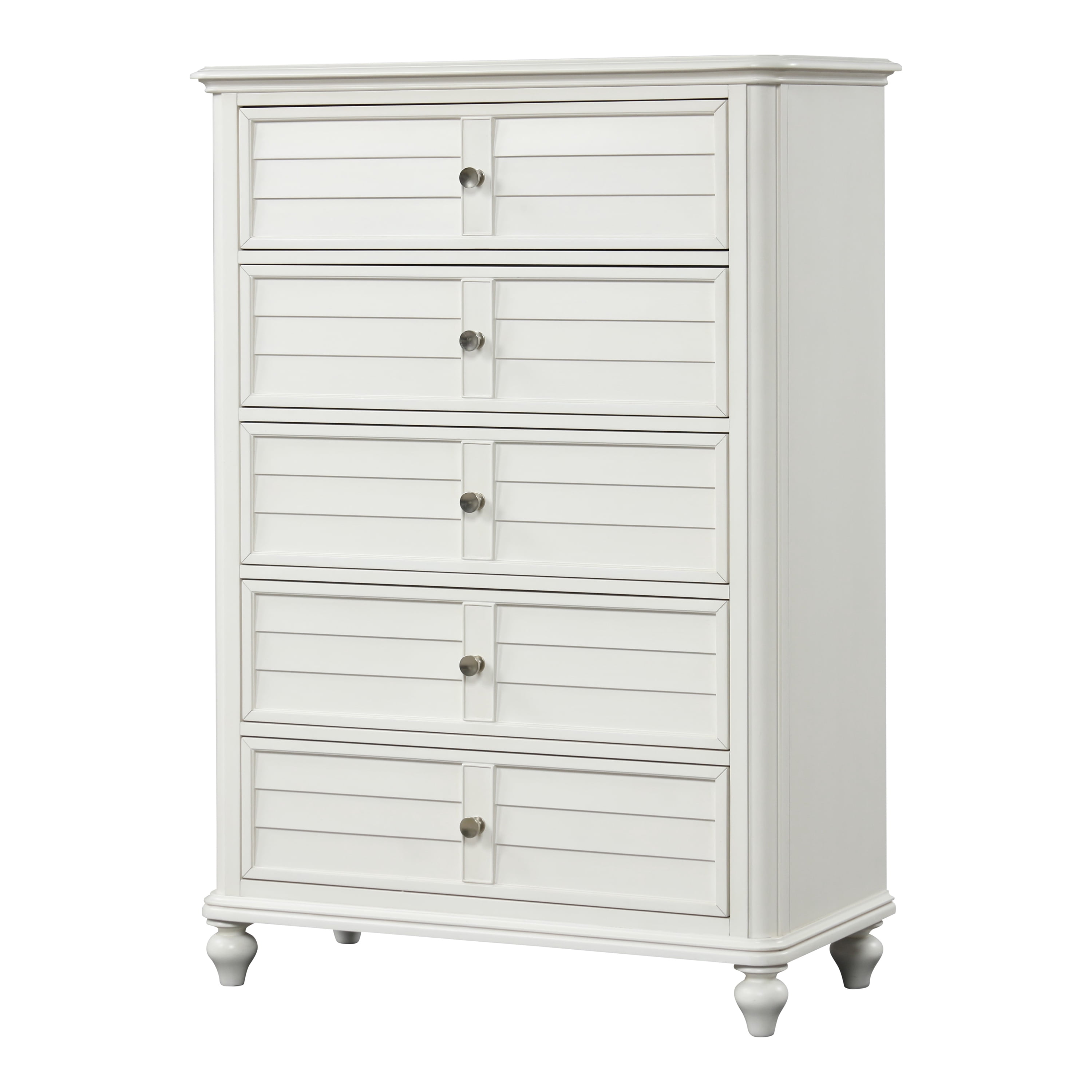 Furniture of America Kaela Coastal 5-Drawer Solid Wood Adult Vertical Dresser, White