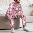 thumbnail image 5 of Mens Pajamas Set, Cartoon Cute Rabbit Flower Rose Button Down Long Sleeve Loungewear Sleepwear Pjs sets for Men, 5 of 5