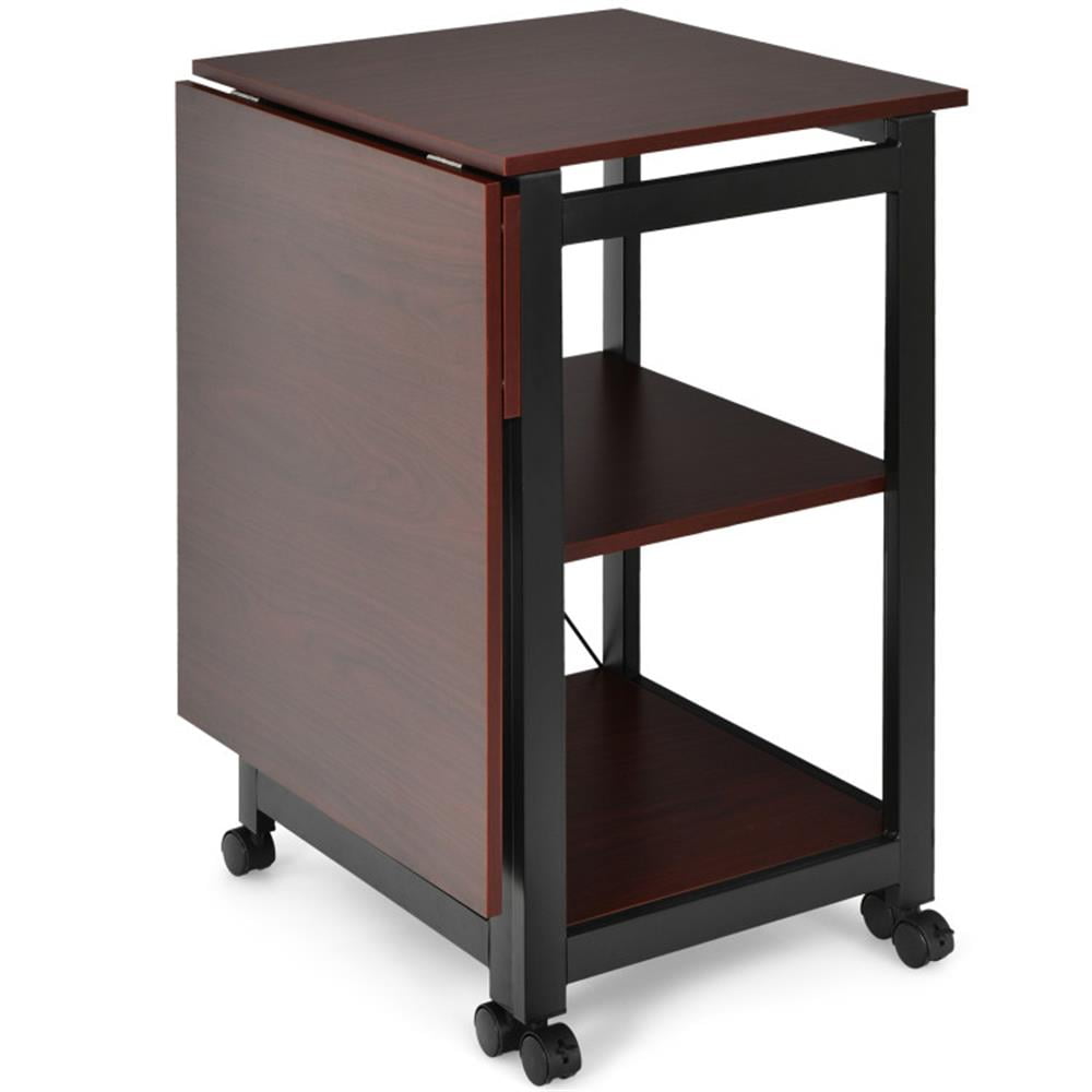 Demi Bonn Folding Writing Office Desk with Storage Shelves, Small Home Computer Desk Study Gaming Table, Brown