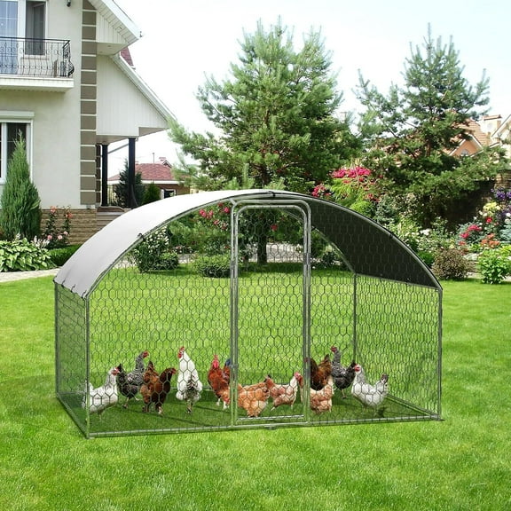 Large Metal Chicken Coop, 9.8x6.5x6.5ft Walk-in Poultry Cage for Yard with Waterproof Cover, Outdoor Chicken Run Pen for Hen House, Duck and Rabbit