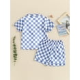 thumbnail image 6 of Toddler Boys Girls Summer 2PCS Pajama Sets Lapel Checkerboard Print Short Sleeve Lapel Shirt Top Elastic Shorts Kids Sleepwear Summer Outfits, 6 of 9