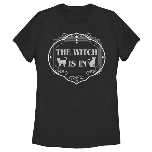 Women's Lost Gods Halloween The Witch Is In Cats  Graphic Tee Black 2X Large
