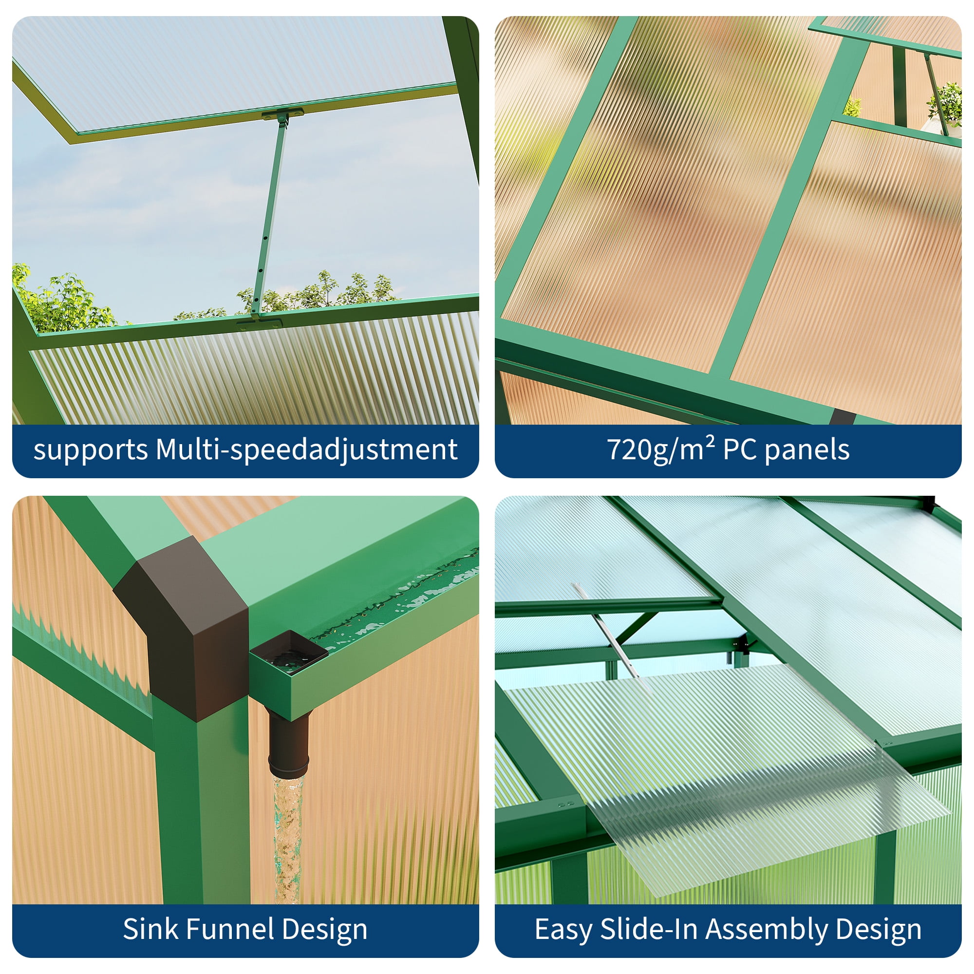 8x12FT Walk-in Green Houses,Large Aluminum Greenhouses for Outdoors,Heavy Duty Polycarbonate Greenhouse with Roof Vent, Greenhouse for Winter Garden,Backyard,Patio,Lawn,Easy Assembly(ship in 2 boxes)