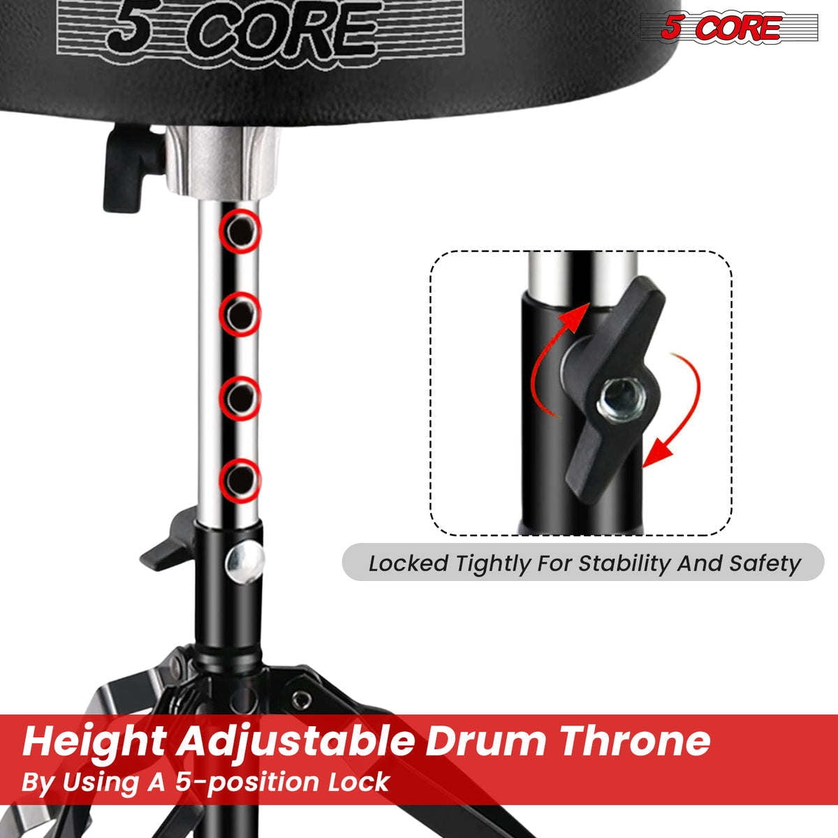Adjustable Padded Drum Throne & Guitar Stool - Anti-Slip Rubber Feet, Universal Music Chair for Adults & Kids - Black